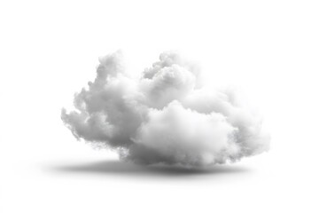 A fluffy white cloud isolated against a bright white background with a soft diffused shadow underneath