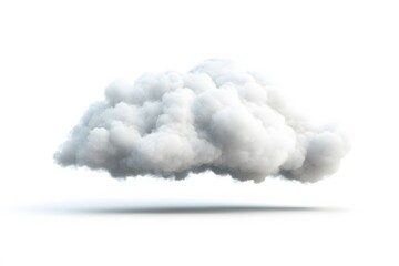 A fluffy white cloud isolated against a white background with a soft shadow beneath the cloud formation