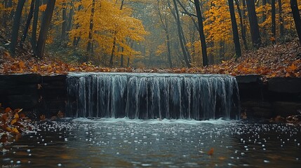 Fototapeta premium Serene Autumn Waterfall in a Golden Forest