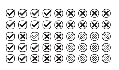 Check marks and cross marks silhouette set for voting elections or decision making