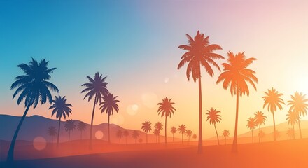 Tropical Sunset with Palm Trees and Gradient Sky summer vibe