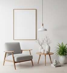 Minimalist Living Room Interior. Mockup Frame and Armchair.
