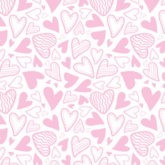 Cute hand drawn hearts seamless pattern, lovely romantic background, great for Birthday , Mother's Day, textiles, wallpapers, banners - vector design