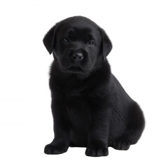 Obraz premium A cute black Labrador puppy sitting confidently, showcasing its expressive eyes and shiny fur. Perfect for pet lovers and animal-themed designs.