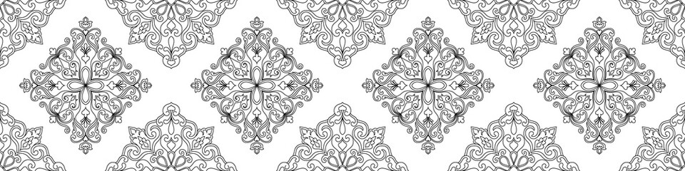 Seamless pattern, Thai pattern, Mandala lines, Vintage border pattern, Fabric decoration, Wallpaper, Black lines