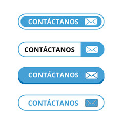 White and blue contactanos web button with an envelope on a white background  (trad. contact us)