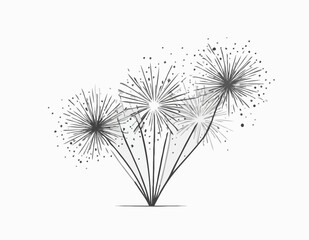 Stylized Fireworks Line Art Vector Illustration for New Year's Eve Posters and Festive Backgrounds, Clean and Modern Aesthetic.