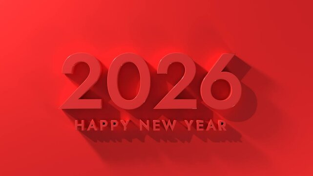 3D letter "2026 Happy New Year" bouncing and landing, 