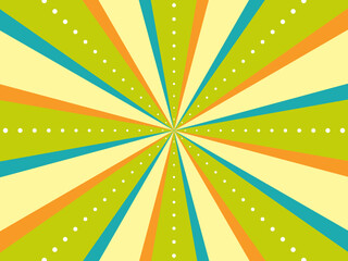 4色サンバーストとドット線の背景イラスト（ビタミンカラー）