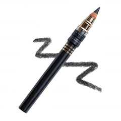 Naklejka premium A sleek black pencil with a golden tip, lying next to artistic scribbles. Perfect for creative projects, sketching, or design works in a modern aesthetic.