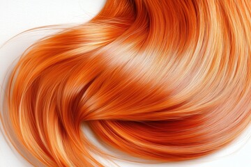 A close-up of vibrant orange hair flowing smoothly against a white background.