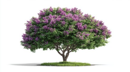 Obraz premium Beautiful flowering tree with vibrant purple blossoms isolated on a white background showcasing nature's splendor and beauty