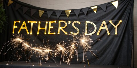 Fathers day celebration with sparklers and gold letters