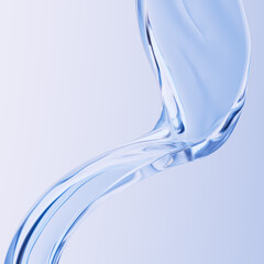 Elegant blue fluid wave of water on light background. 3D rendering concept of hydration, innovation, and purity for skincare, cosmetics, biotech.