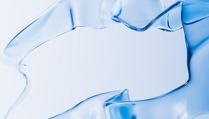 Elegant blue fluid wave of water on light background. 3D rendering concept of hydration, innovation, and purity for skincare, cosmetics, biotech.