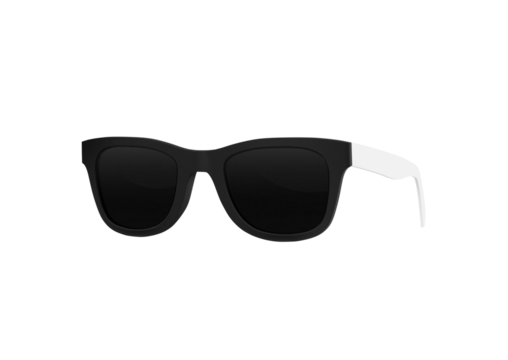Perfectly cut out image of black sunglasses with 1 white side - Perspective view #1 - isolated background  - Exclusive Mockups for Branding and Packaging Design