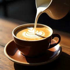 Pouring Milk Into Coffee Cup Creating Latte Art Design