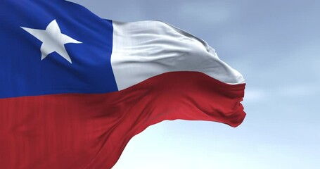 Close-up of Chile national flag waving in the wind - Powered by Adobe