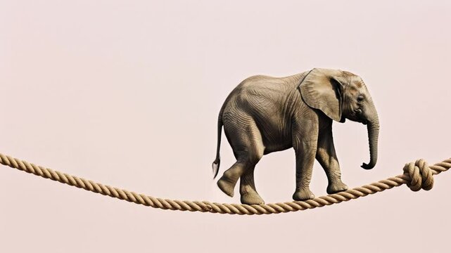 Baby Elephant Walking a Tightrope
