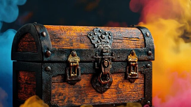 Ancient Treasure Chest: A weathered, ornate chest sits with dark background, evocative of forgotten eras and hidden treasures. The detail evokes feelings of mystery and discovery. 