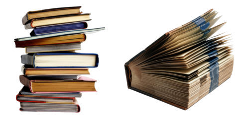 PNG Vintage books create a stacked composition on a transparent background.