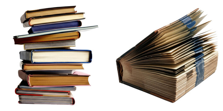 PNG Vintage books create a stacked composition on a transparent background.