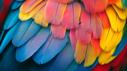 Fototapeta premium Close-Up of Vibrant Rainbow Parrot Feathers, generated via AI
