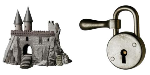 PNG gray and a metallic padlock form a whimsical collage.