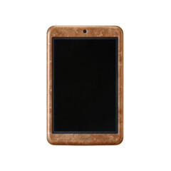 Fototapeta premium Die-Cut tablet with a sleek brown casing, isolated on a white background.