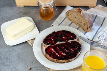 Rustic Bread Slice with Fruit Jam