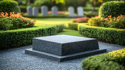 Serene Cemetery with Polished Granite Tombstone