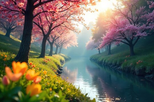 Escape the cold and embrace the vibrant colors of spring Feel the warmth of sunshine after a long, dreary winter Say goodbye to snow and ice, hello to renewal!, green, sunshine, flowers