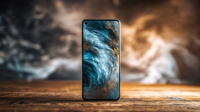 smartphone screen on wooden desk