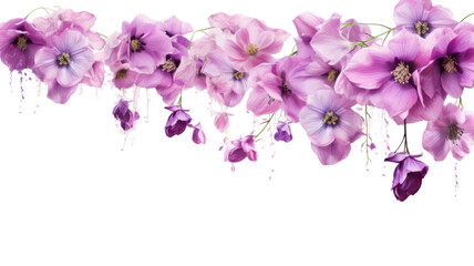 Delicate purple hanging flower with vibrant petals isolated on white background
