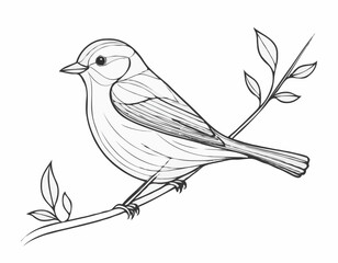 Charming Songbird Line Art Illustration in Nature's Harmony