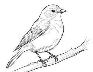 Charming Songbird Line Art Illustration in Nature's Harmony