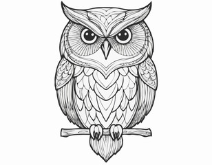 Detailed Owl Line Art, Symbol of Wisdom and Mystery, Perfect for Tattoo Designs