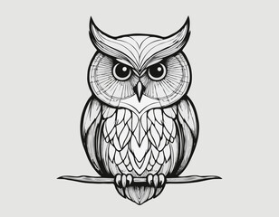 Fototapeta premium Detailed Owl Line Art, Symbol of Wisdom and Mystery, Perfect for Tattoo Designs