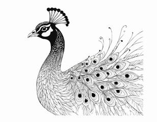 Obraz premium Regal Peacock Line Drawing, Exotic Beauty in Monochrome Style, Home Decor Print