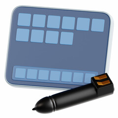 Graphics tablet and pen. icon 3d