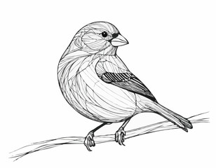 Intricate Finch Bird Line Art, Serene and Delicate Nature Sketch for Wall Art