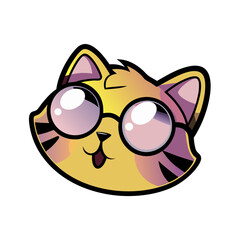 Happy cartoon cat with glasses in pop art style on transparent background  