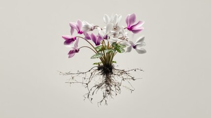 Vibrant Orchids with Roots Displaying Nature's Beauty on Soft Neutral Background for Floral Decor and Design Projects