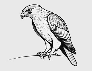 Striking Falcon Line Art, Powerful Predator in Detailed Black and White Illustration