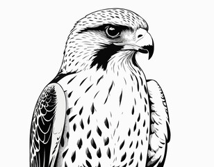 Striking Falcon Line Art, Powerful Predator in Detailed Black and White Illustration