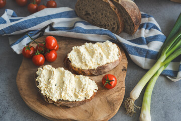 Rustic Bread with Creamy Spread and Fresh Veggies