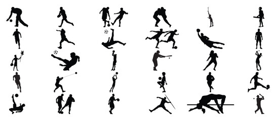 Naklejka premium Silhouette Set of Athletes Playing Popular Sports – Player Athletic Actions High-Quality EPS Illustration