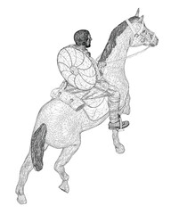 A man is riding a horse. The horse is jumping in the air.