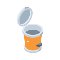 Visually engaging isometric icon of trash bin