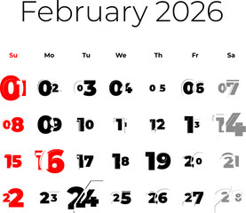 February 2026 calendar for USA vector